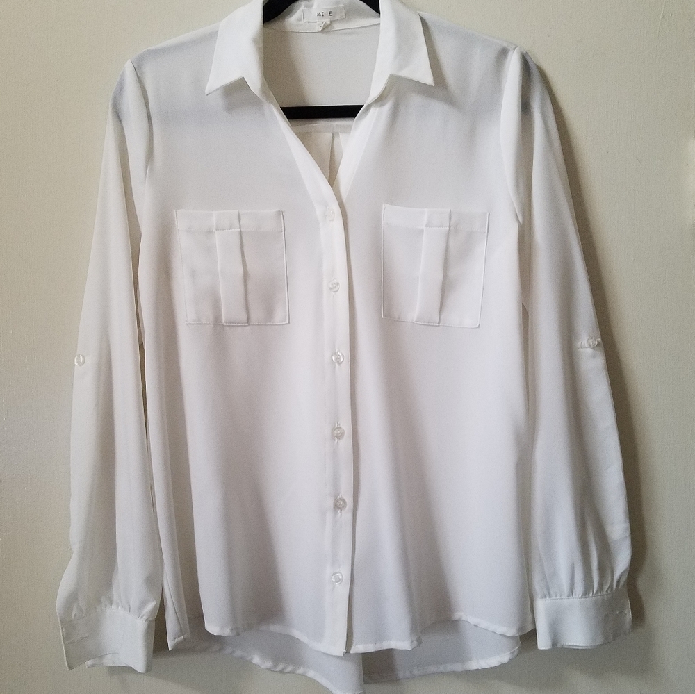 Button-front Long Sleeve Blouse, Size Large